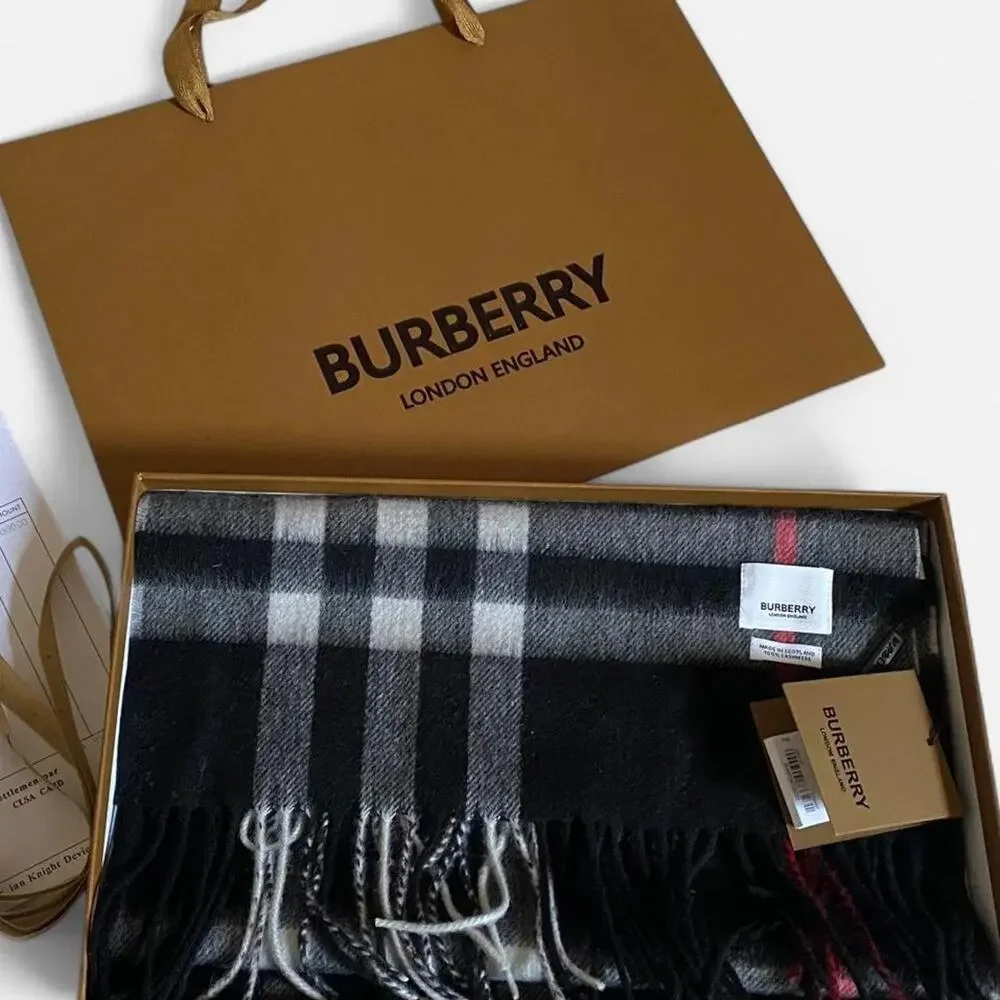 Burberry Check Cashmere Scarf navy